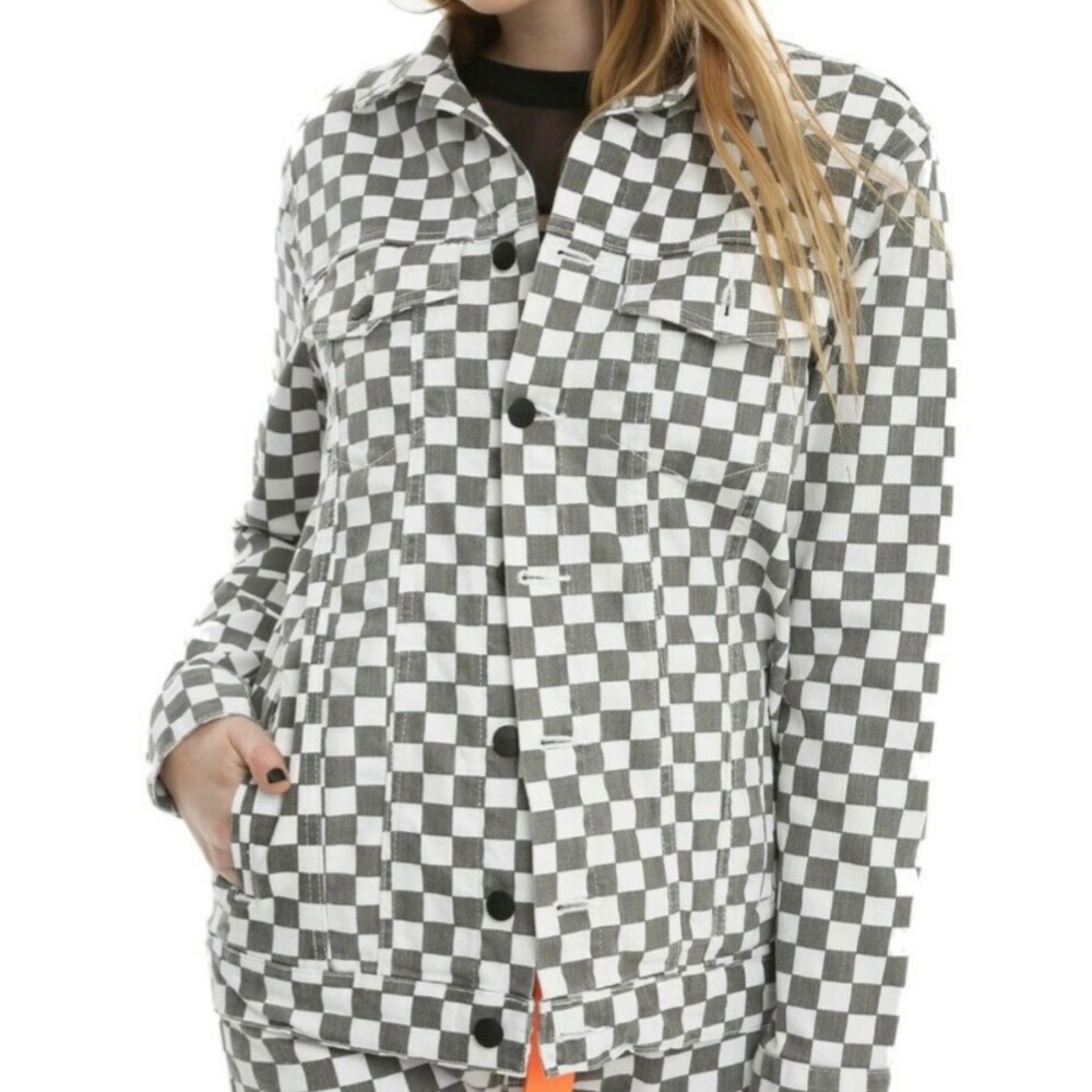Check patterned denim jacket